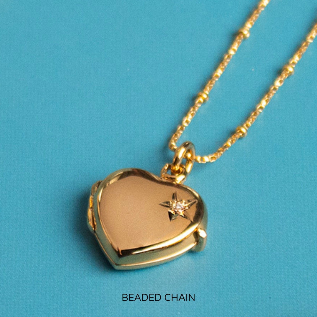 2 Photo Diamond Heart Locket Gold + Photos