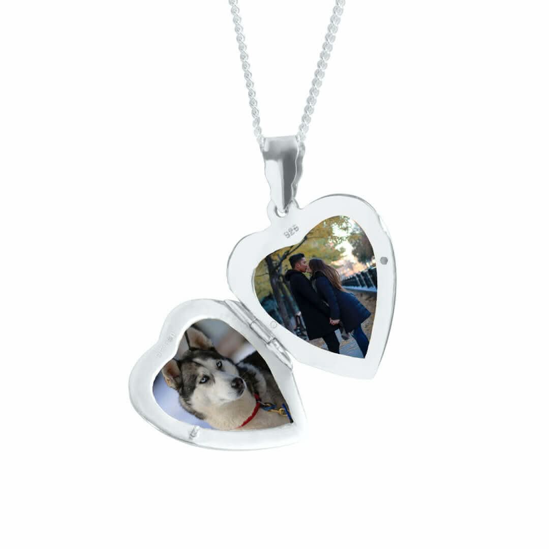 Filigree Heart Locket Necklace Silver + Photos & Engraving