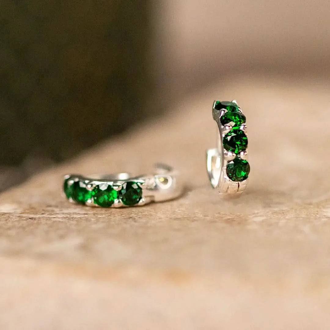 Green Twinkle Huggie Earrings Silver
