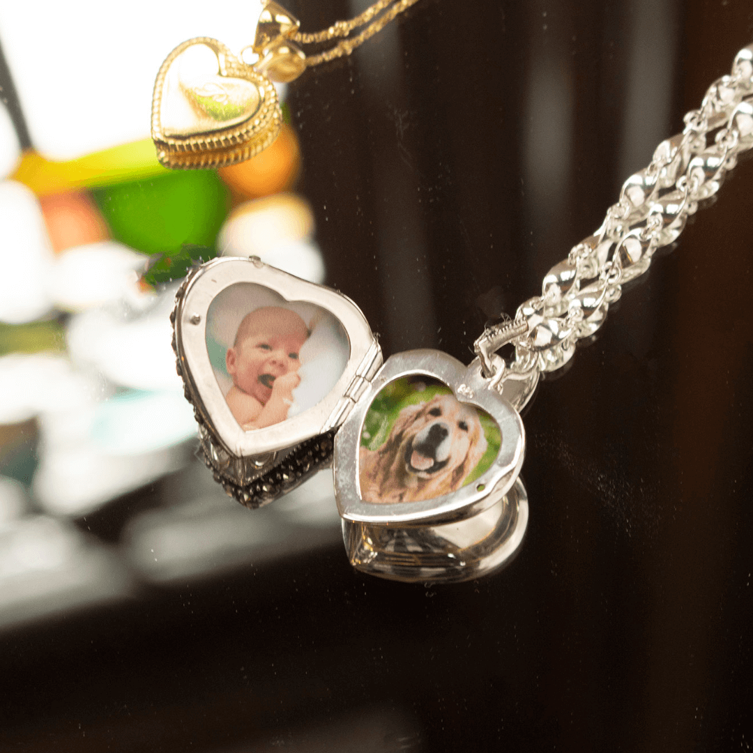 Lily Blanche Vintage Heart Locket open with two photos