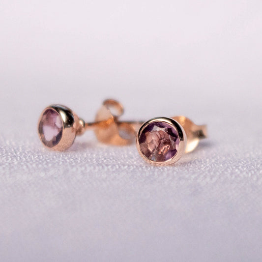 Amethyst Mini Stud Earrings | Rose Gold - February