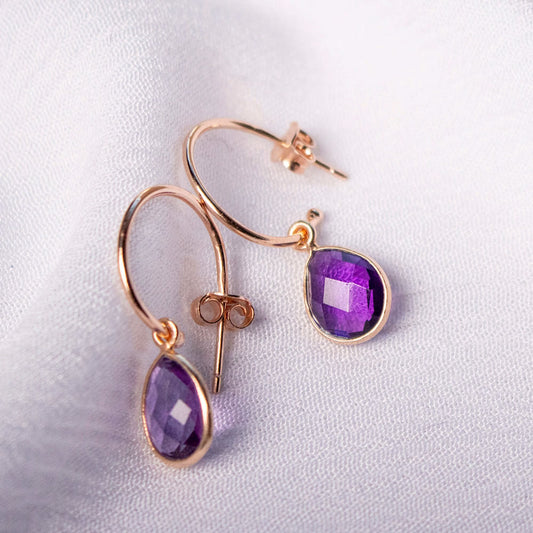 Amethyst Hoop Earrings | Rose Gold | February Birthstone