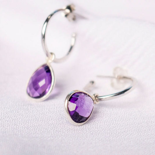 Amethyst Hoop Earrings | Silver | February Birthstone