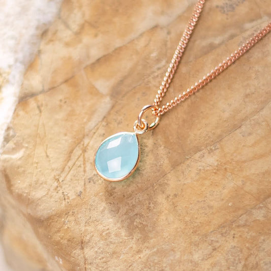 Aqua Chalcedony Necklace | Rose Gold | March