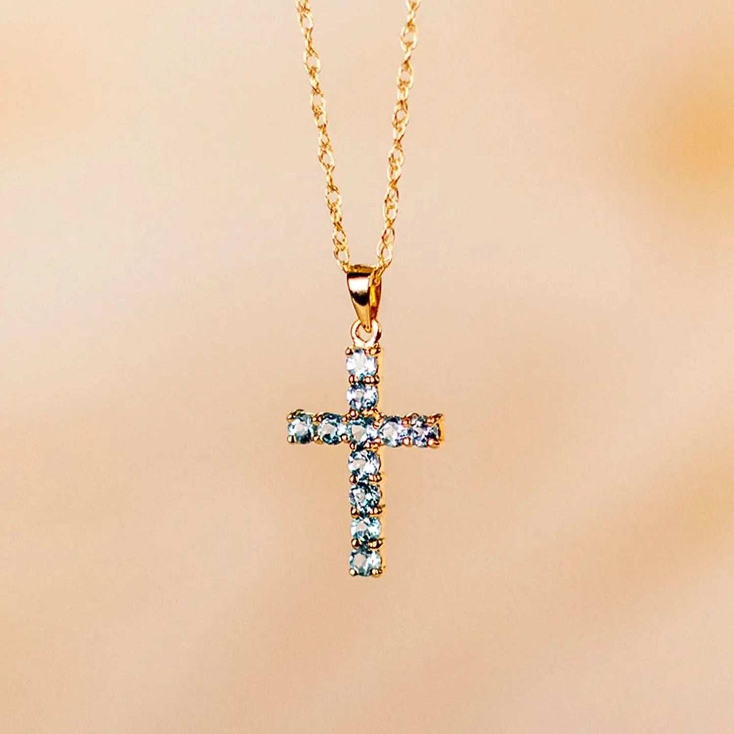 blue topaz cross gold necklace with chain