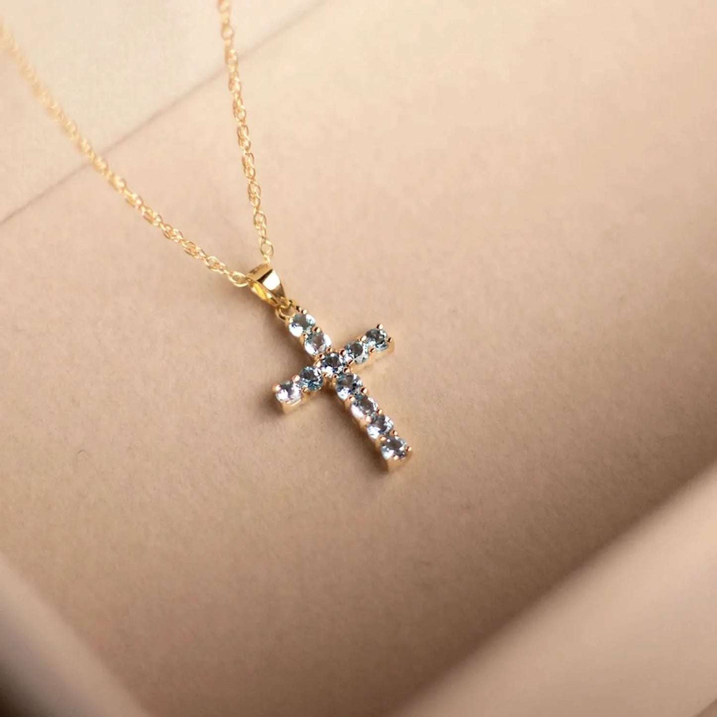 blue topaz cross gold necklace with chain