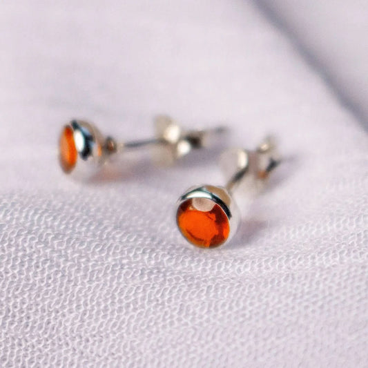 Carnelian Mini Stud Earrings Silver July Birthstone