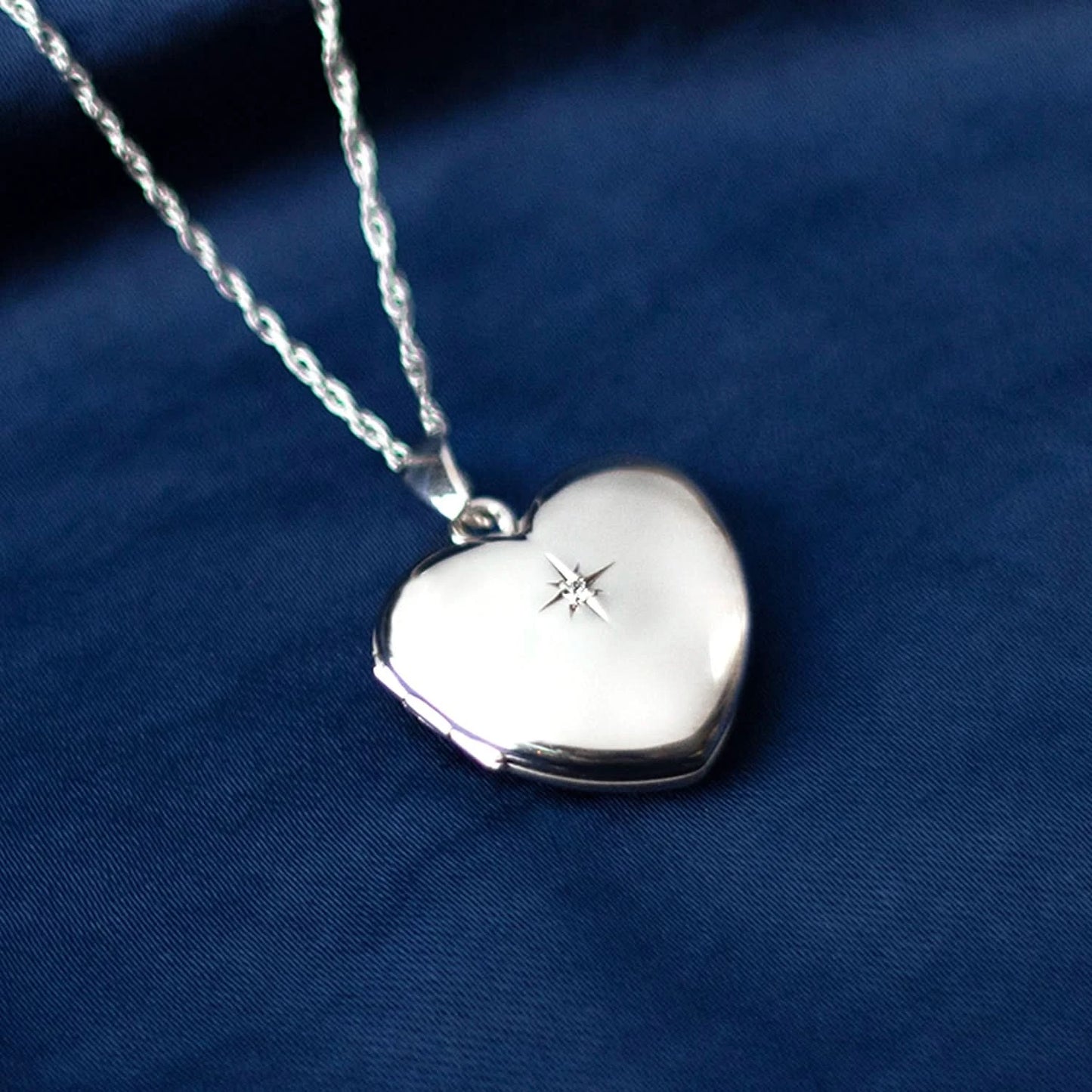 Solid White Gold Heart Diamond Locket + Photos