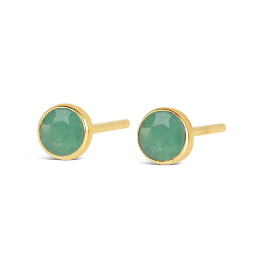 Chrysoprase stud earring in gold setting (emerald alternative stone)