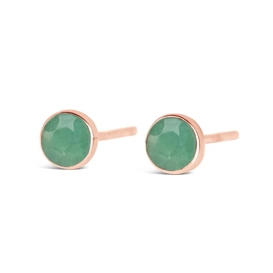 chrysoprase stud earrings in rose gold, the alterative gemstone for emerald