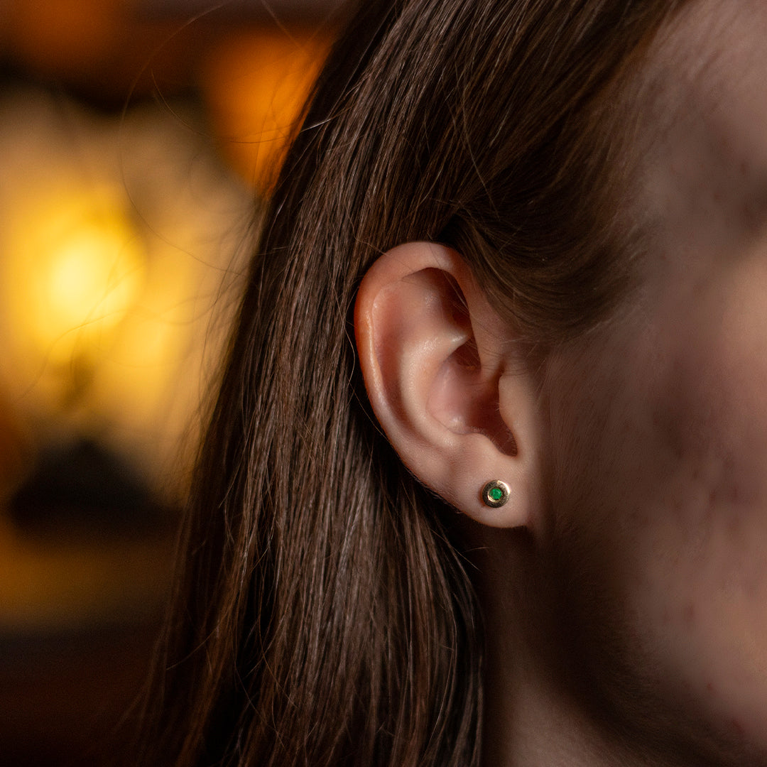 Emerald & Solid Gold Stud Earrings