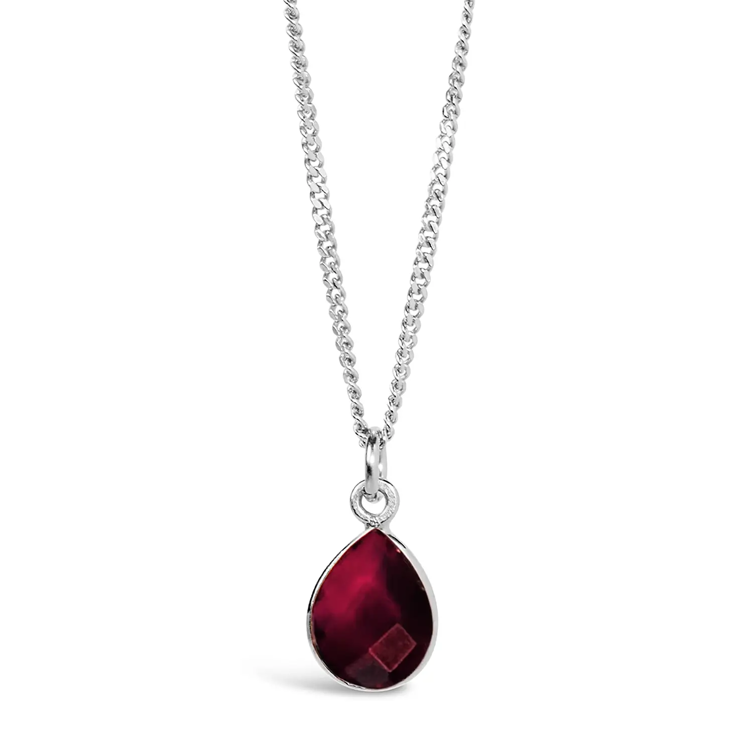 Garnet Charm Necklace Sterling Silver January's Birthstone