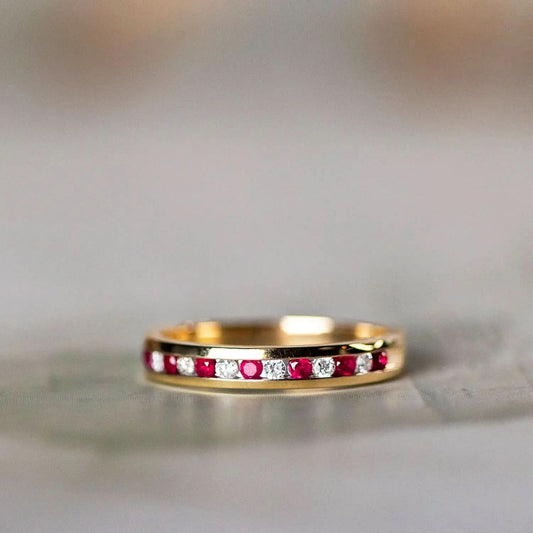 ruby and diamond gold band ring