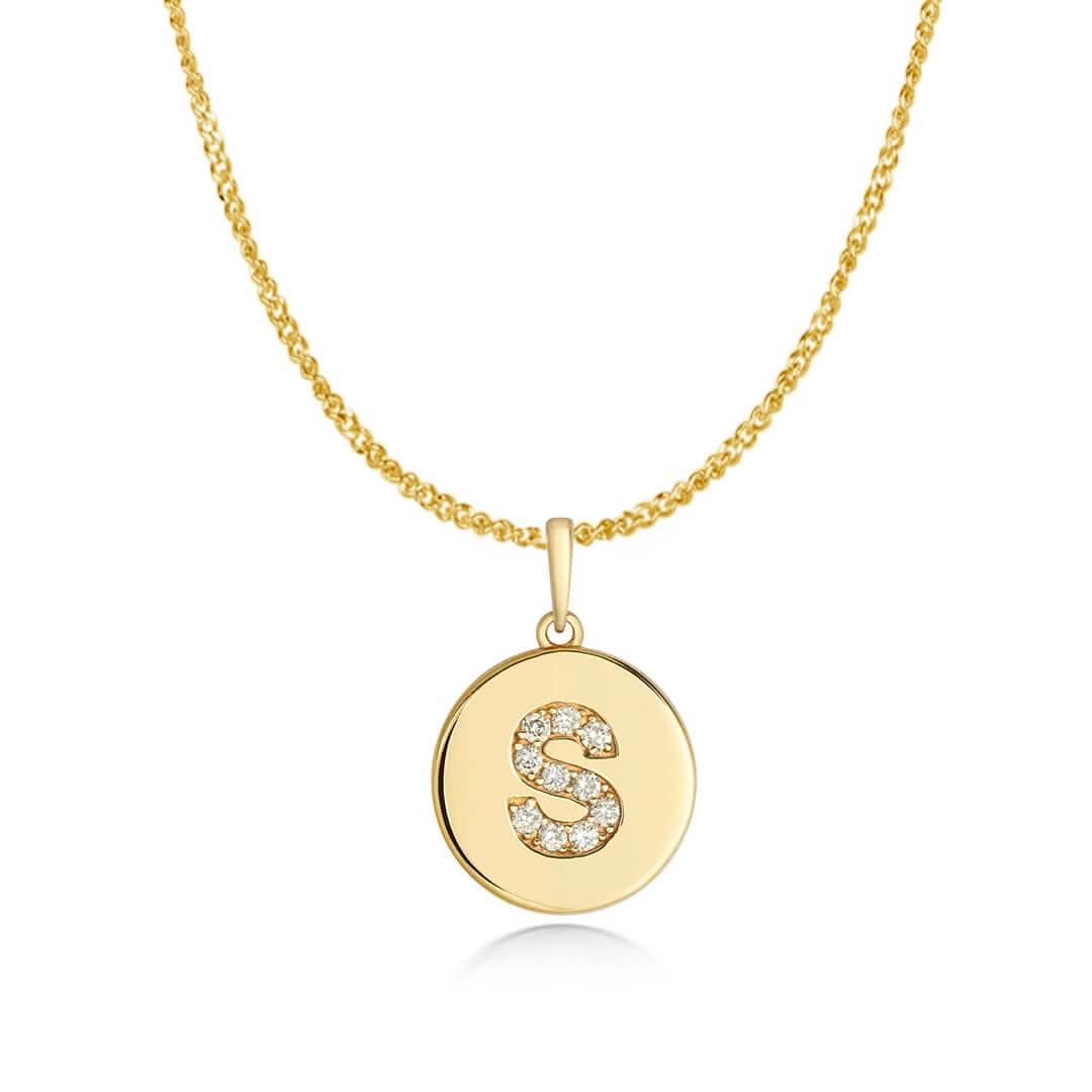 Diamond Initial Necklace | Solid Gold Disc | A to Z