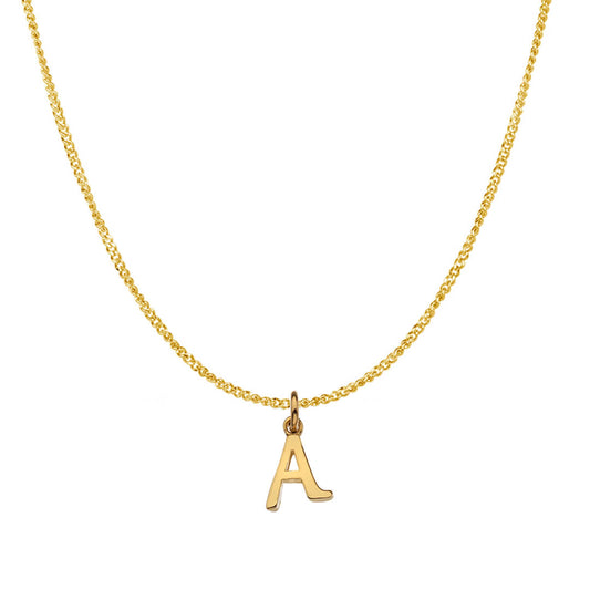 Alphabet initial necklace in solid gold on a curb chain