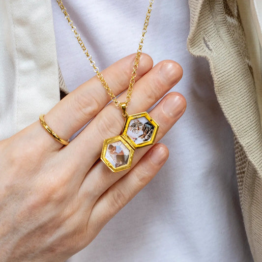 Men's Hexagon Locket Necklace | Gold