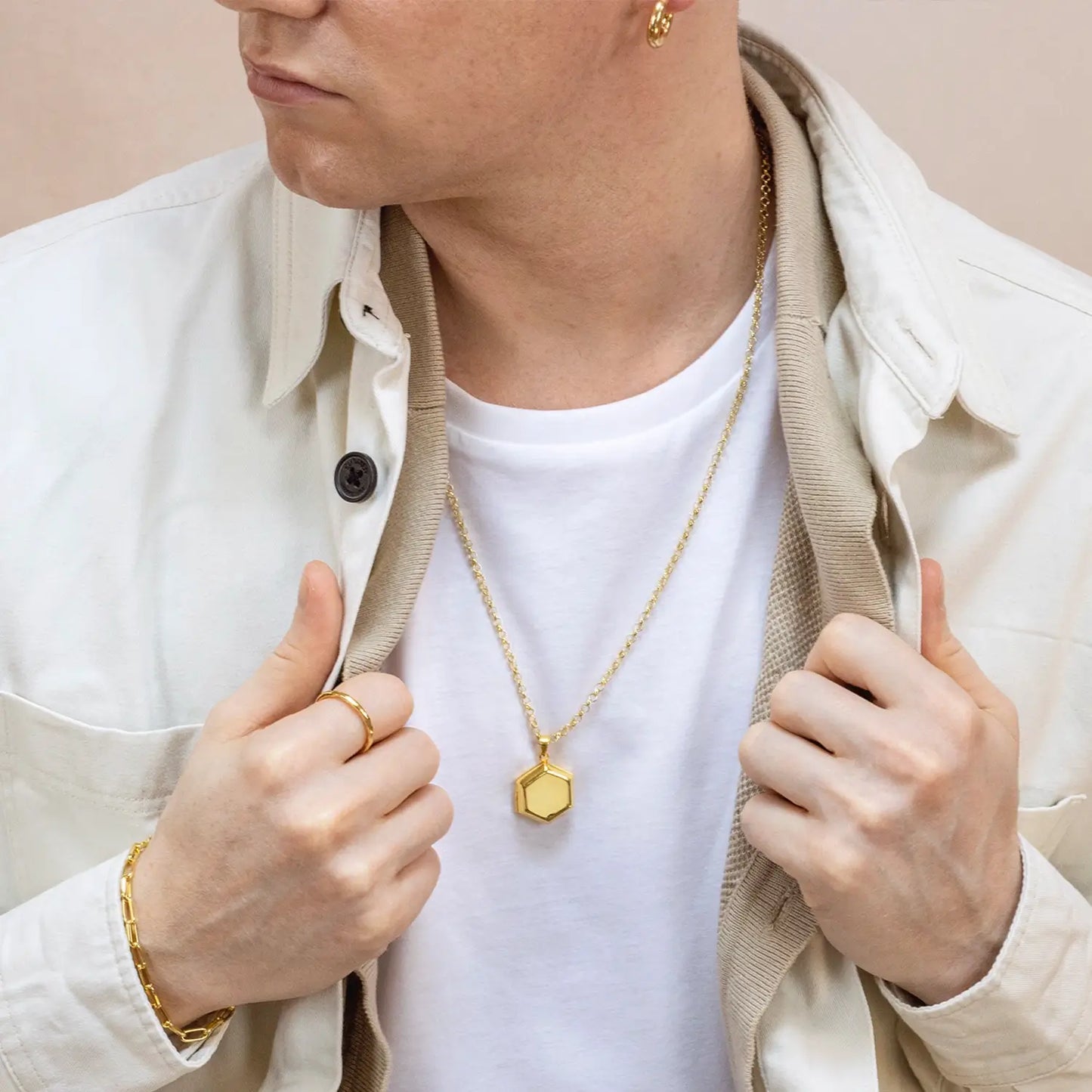 Men's Hexagon Locket Necklace | Gold