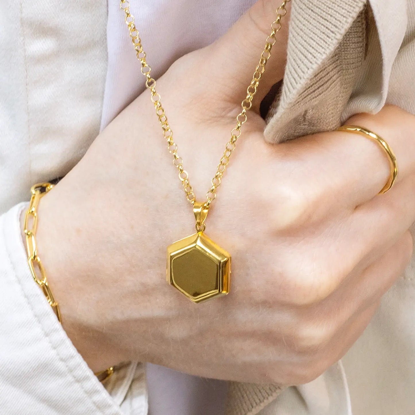 Men's Hexagon Locket Necklace | Gold