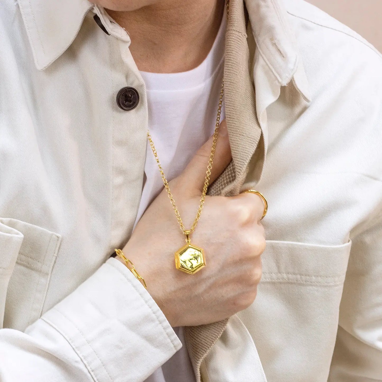 Men's Hexagon Locket Necklace | Gold
