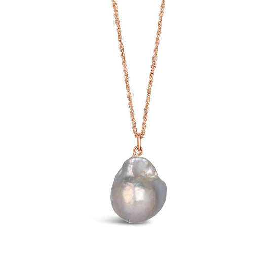 Baroque Pearl Necklace Grey Pearl on Rose Gold