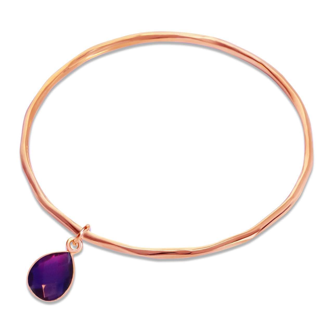 Rose Gold Amethyst Charm Bangle February Birthstone