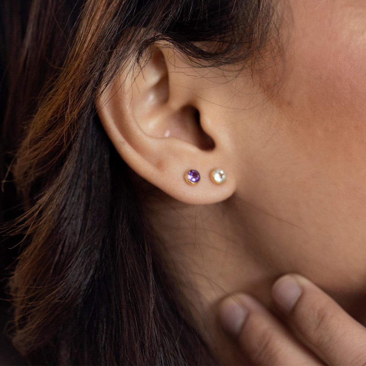 Amethyst Mini Stud Earrings | Gold | February