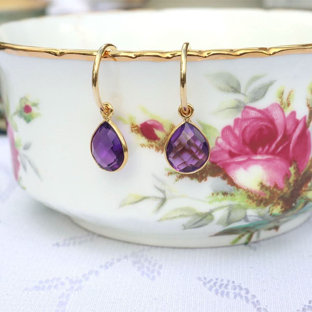 Amethyst Hoop Earrings | Gold | February Birthstone