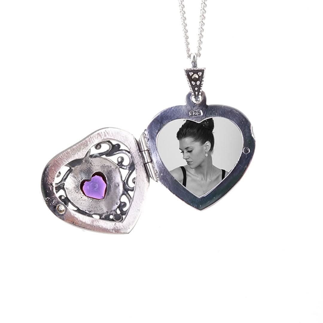 Amethyst Vintage Heart Locket White Gold + Photos
