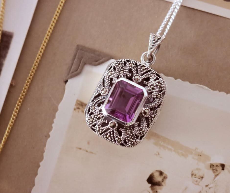 Amethyst Locket Silver + Photos