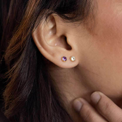 Amethyst Mini Stud Earrings | Rose Gold - February