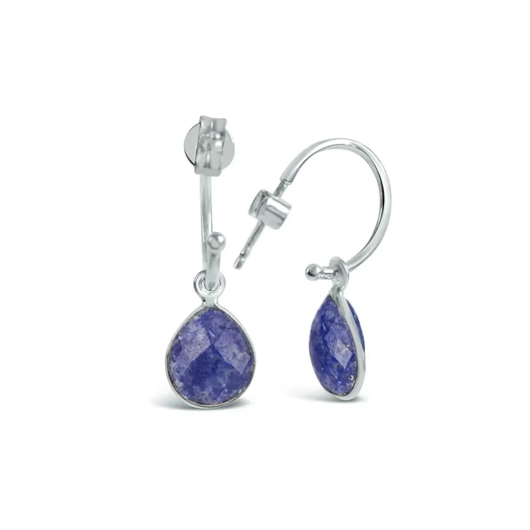 lapis lazuli silver drop op earrings white background