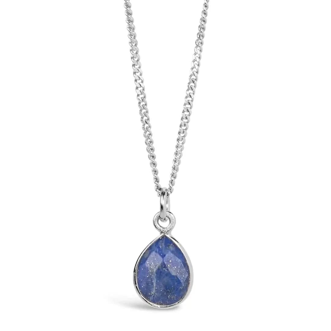 Lapis Lazuli Silver Charm Necklace September Birthstone Necklace
