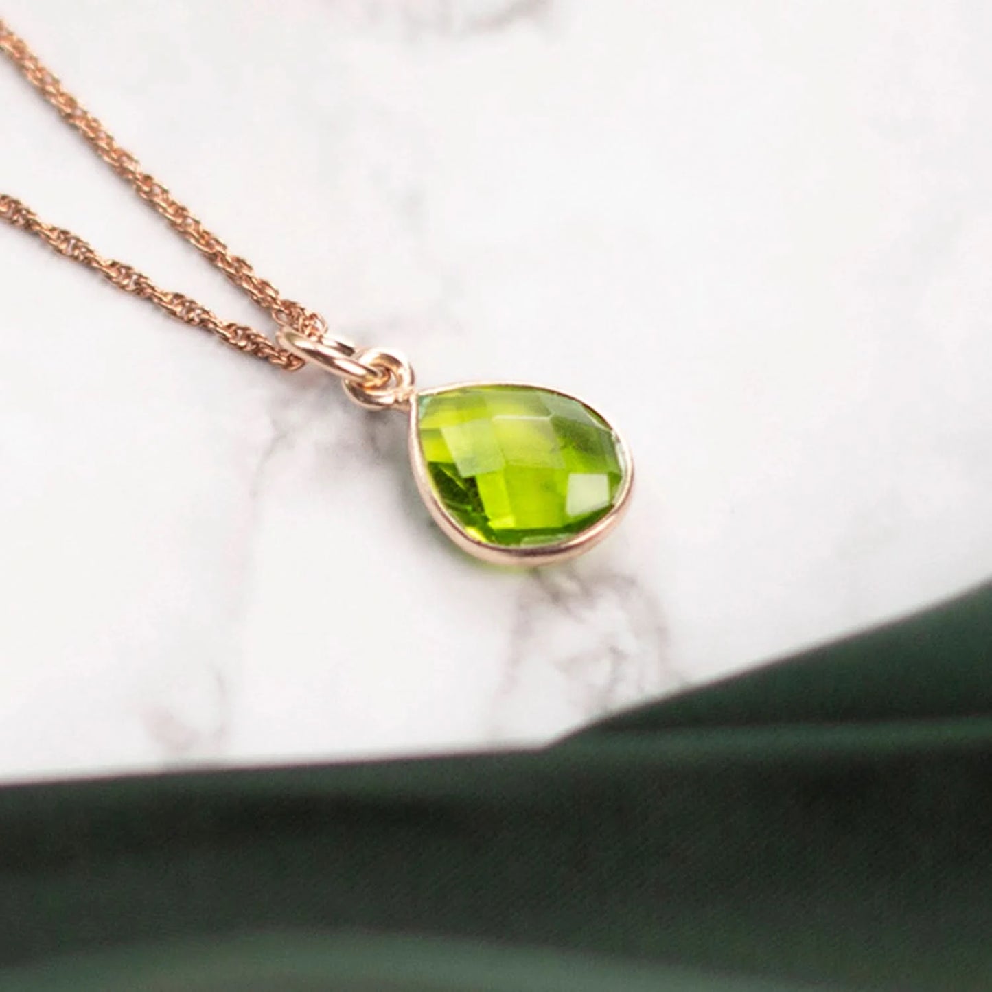 Peridot Charm Necklace in Rose Gold | August Birthstone