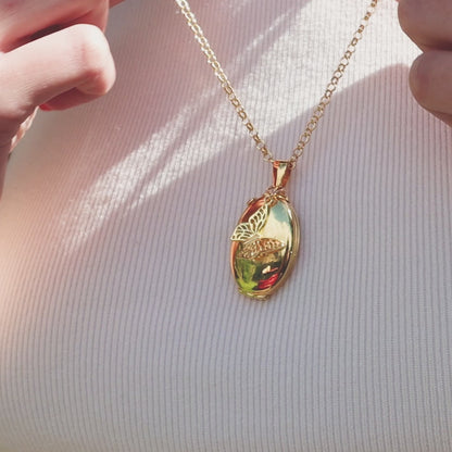 Four Photo Oval Butterfly Locket | Gold Charm