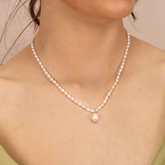 Seed Pearl Necklace With Drop Pearl | Ivory