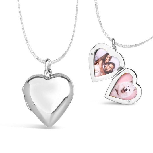 Large 2 Photo Heart Locket Silver + Photos