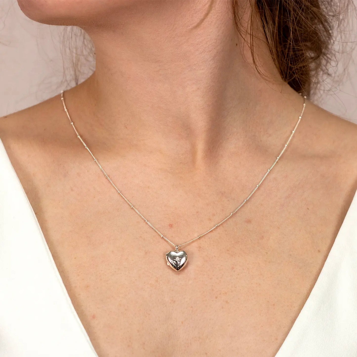 Silver Small Heart Diamond Locket + Photos