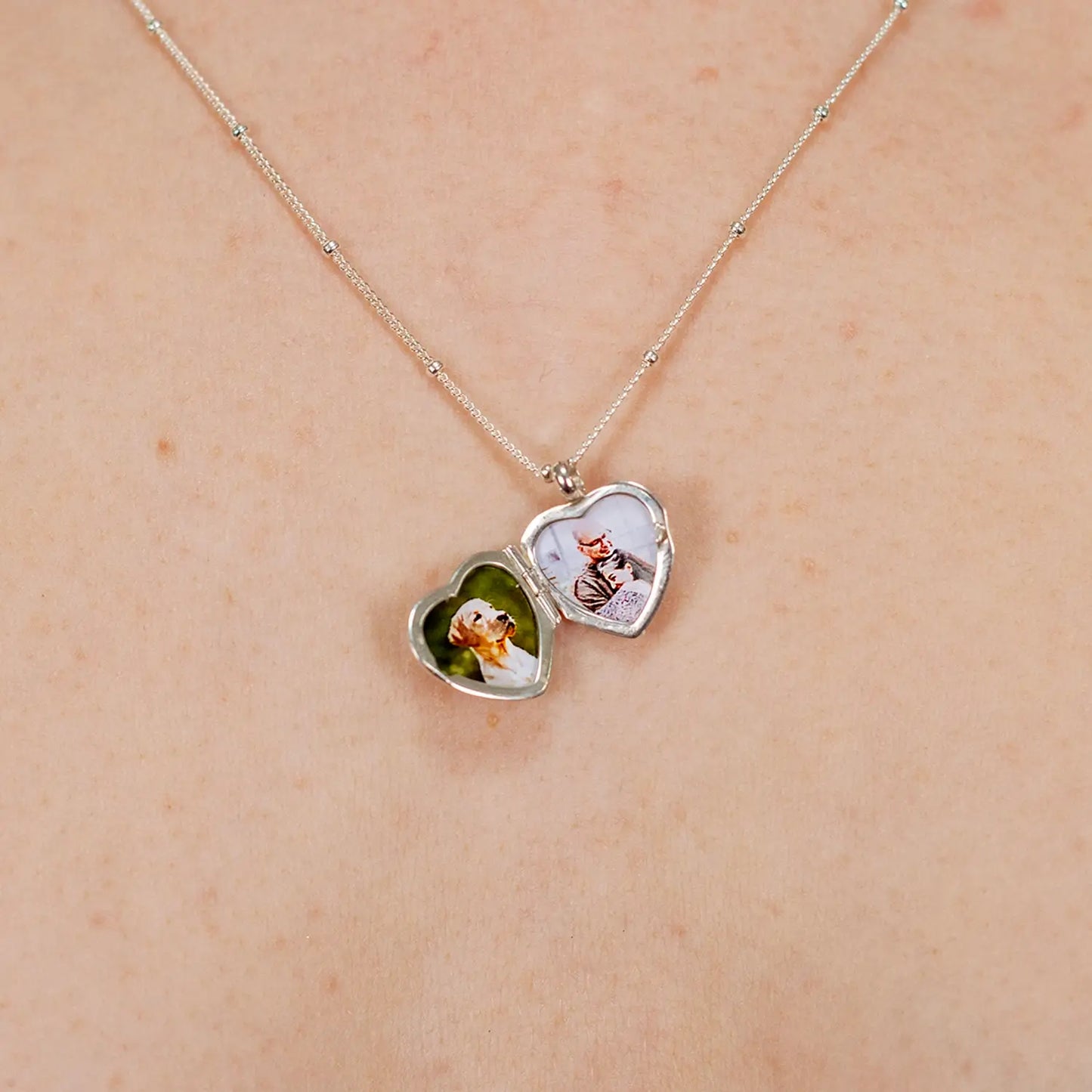 Silver Small Heart Diamond Locket + Photos