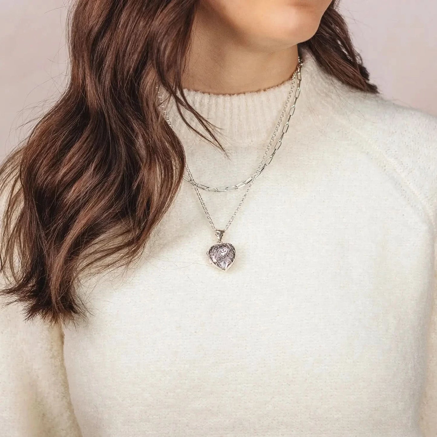 Filigree Heart Locket Necklace Silver + Photos & Engraving