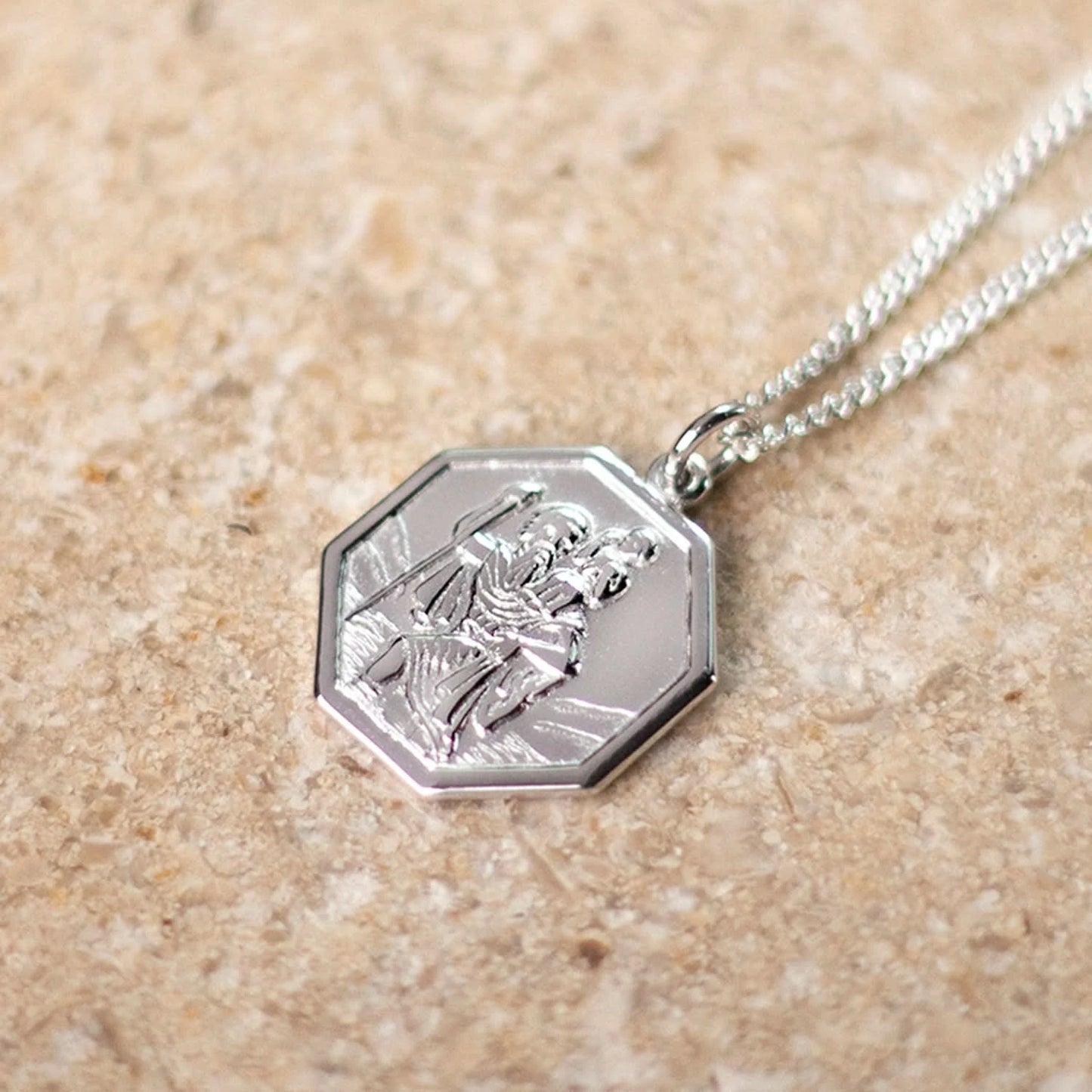 Men's Large St Christopher Necklace Silver + Engraving