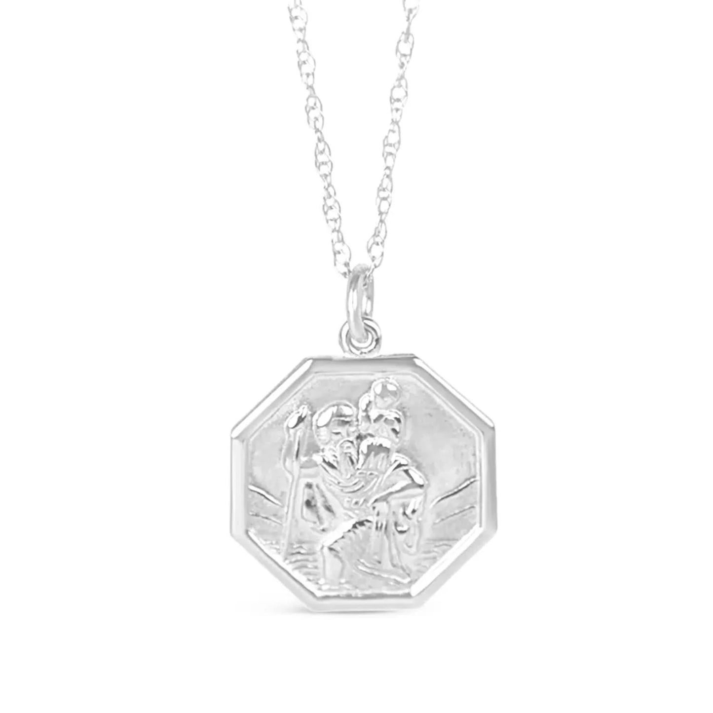 Men's Large St Christopher Necklace Silver + Engraving