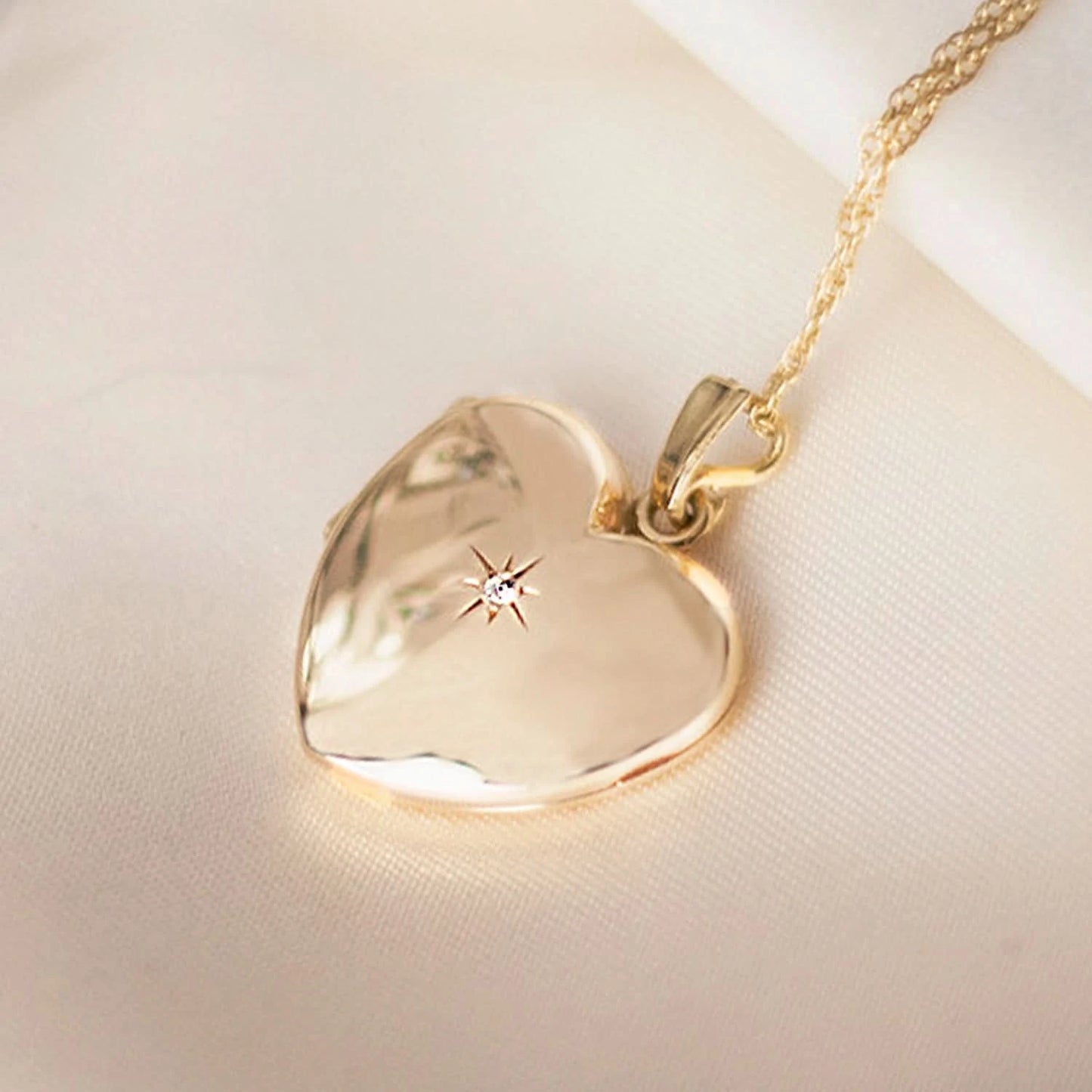 Solid Gold Heart Diamond Locket + Photos