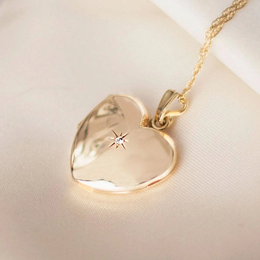 Solid Gold Heart Diamond Locket + Photos