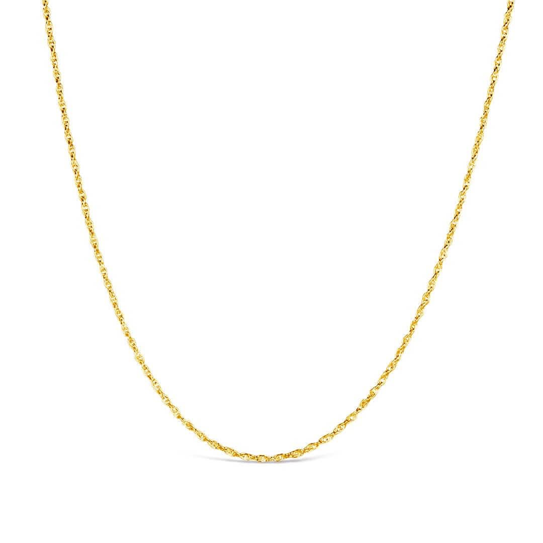 solid gold rope chain on a white background