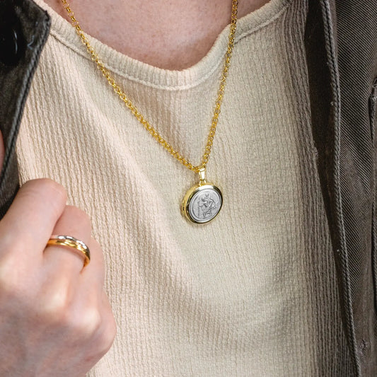 Men's St Christopher Locket Necklace Gold & Silver + Photos