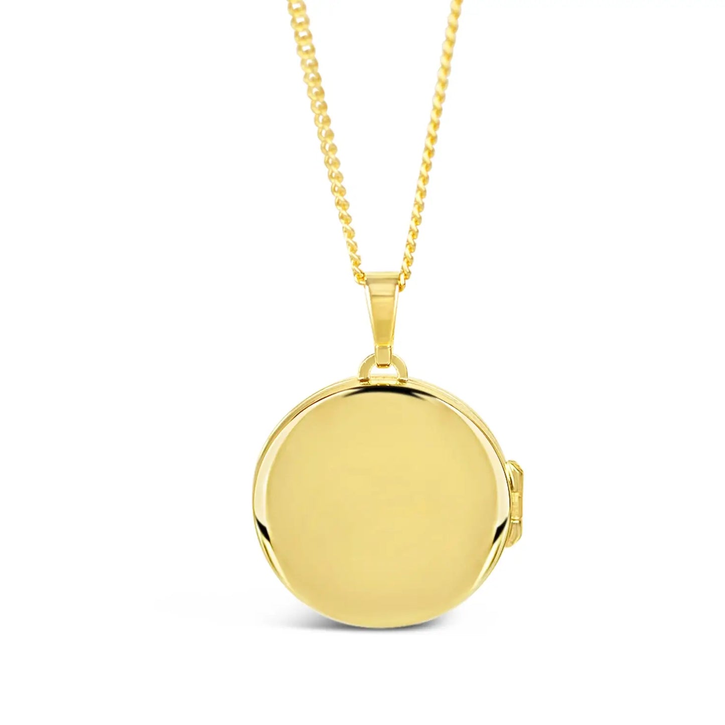 image of st christopher locket in gold showing the back of the locket on a white background