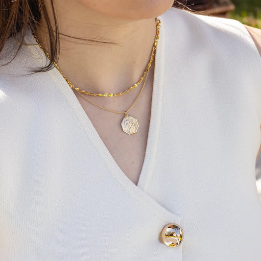 Large St Christopher Necklace Solid Gold + Engraving