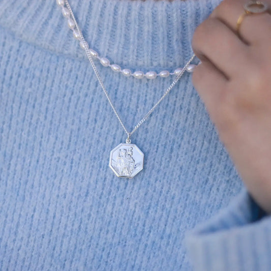 Engraved St Christopher Necklace | White Gold