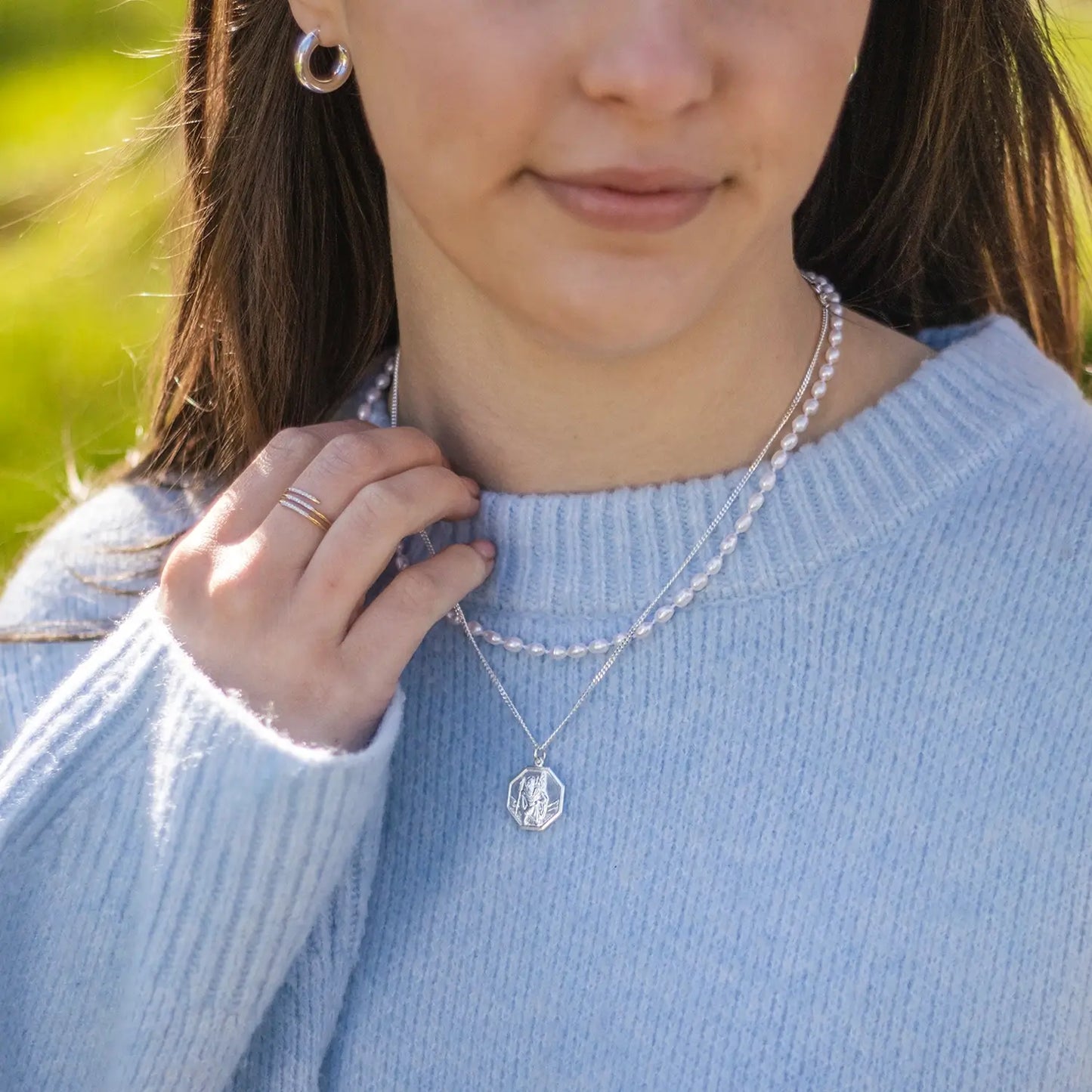 Large St Christopher Necklace White Gold + Engraving