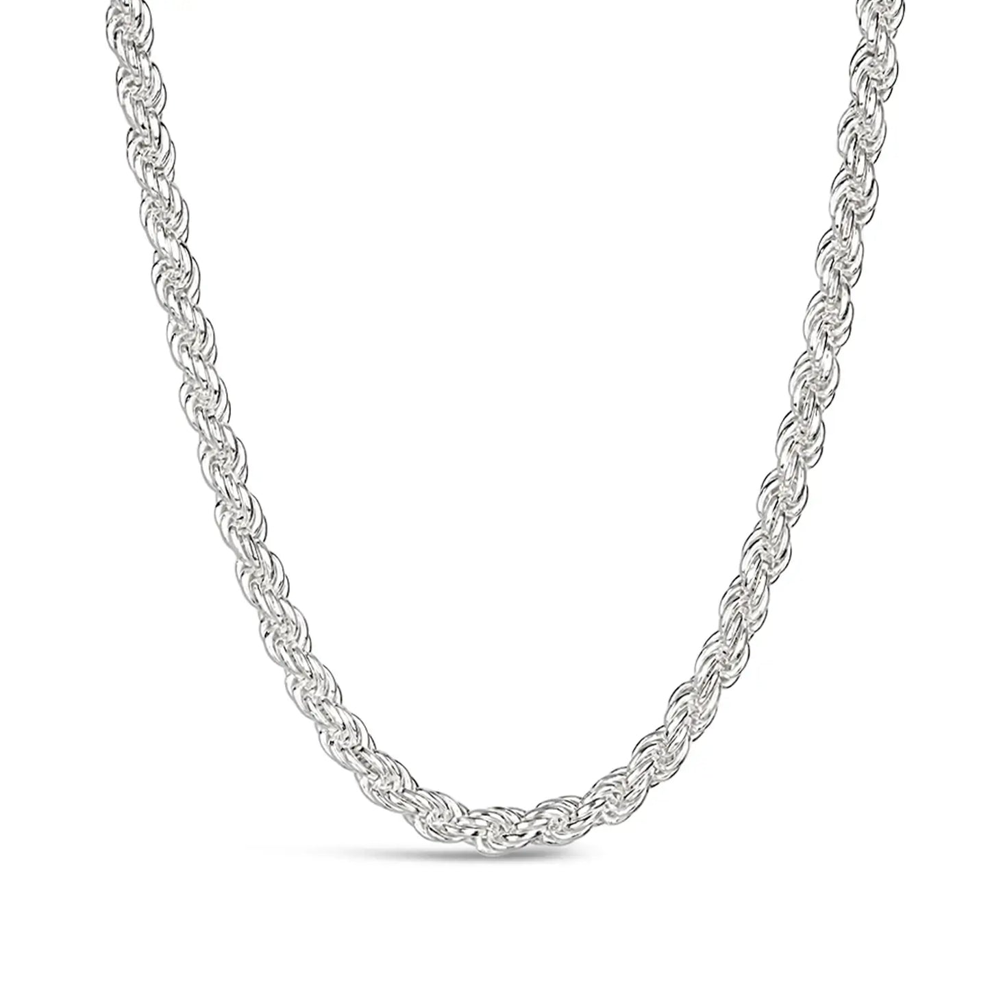 Men's sterling Silver Rope Chain necklace 5.5mm wide, on a white background